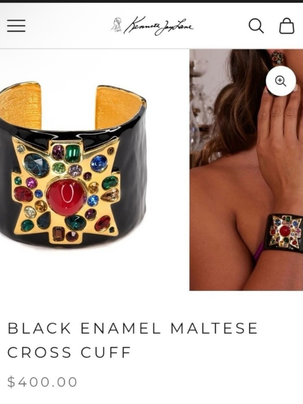 Kenneth Jay Lane KJL Bracelet Black Enamel Maltese Cross Vintage - Picture 12 of 13